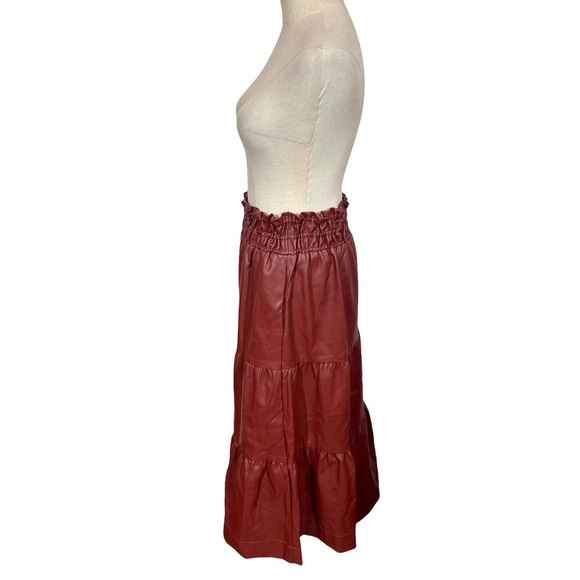 Anthropologie The Somerset Tiered Maxi Skirt: Faux Leather Edition Wine Bordeaux - Picture 6 of 11